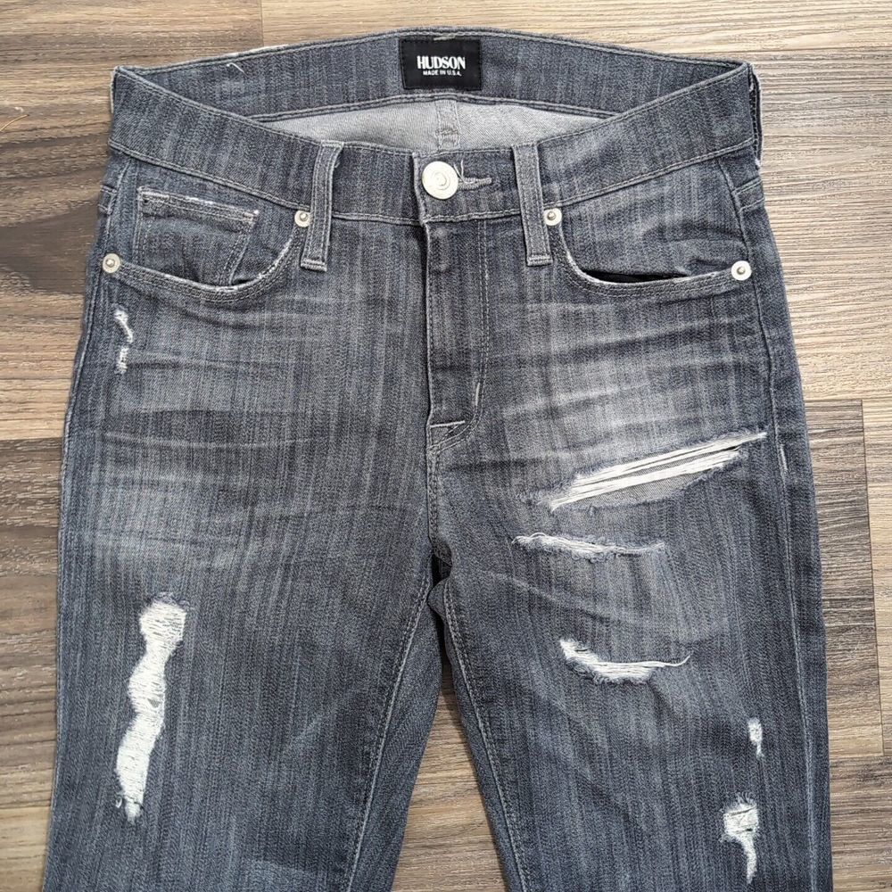 Hudson Shine Mid Rise Skinny Jeans Women 26x30 Grey Distressed Charcoal Wash